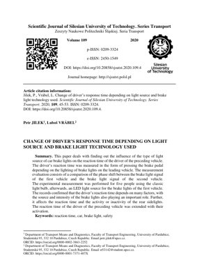 PDF Document Cover - Analysis of Driver Response Time to Different Brake Light Technologies