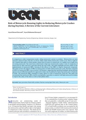 PDF Document Cover - Role of Motorcycle Daytime Running Lights in Crash Reduction: A Literature Review